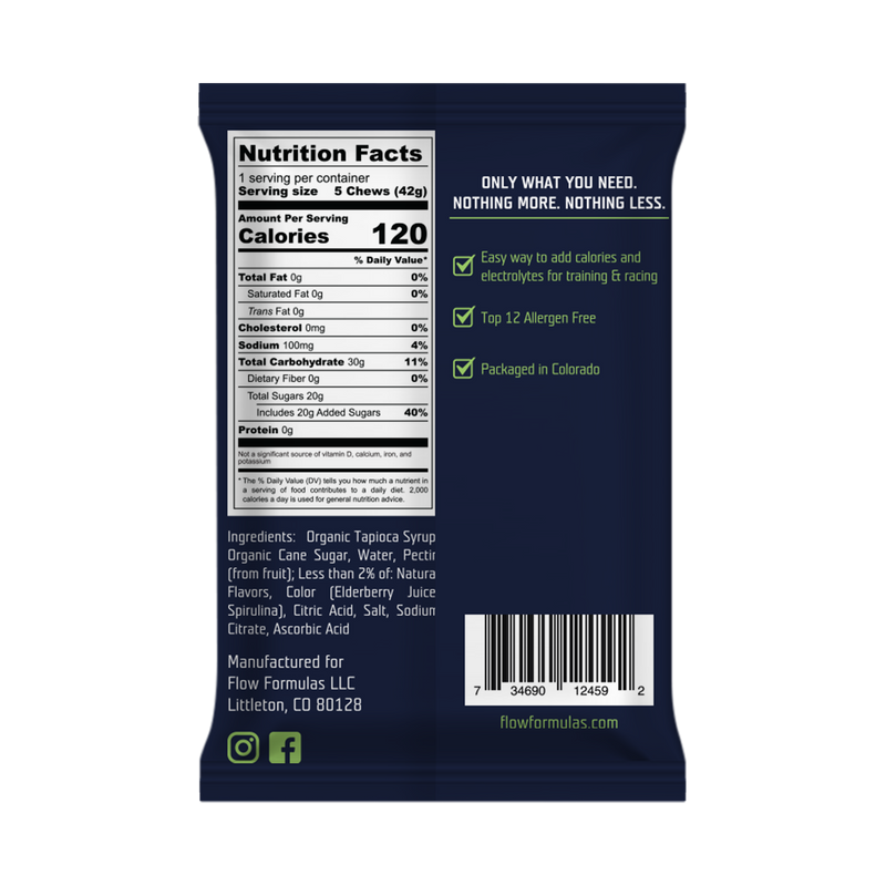 Very Berry Endurance Chews nutrition facts and ingredients