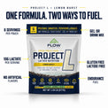 Project L front features, including 10g lactate per serving and gel or drink mix preparation.